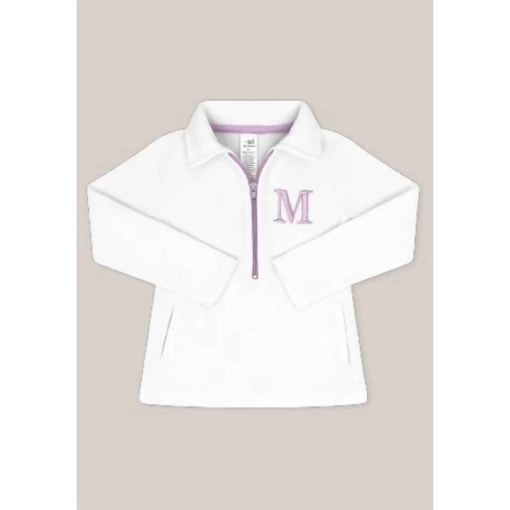 NEW SET ATHLETICS girls' heather half zip sweater in pure coconut petal purple